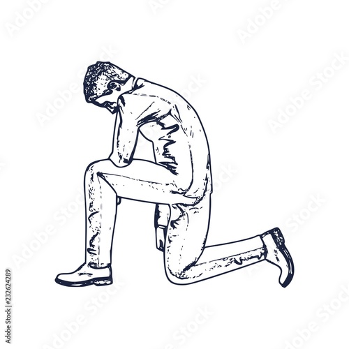Illustration of silhouette of businessman stand to kneel.