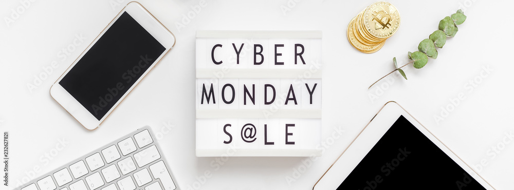 Cyber Monday sale text on white lightbox Cyber Monday sale text on white lightbox
