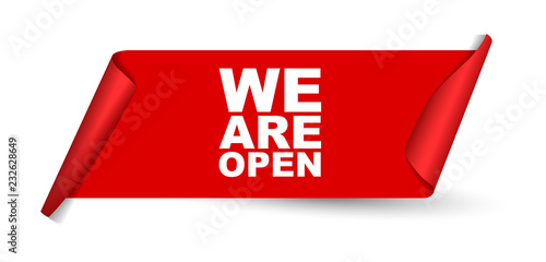 red vector banner we are open