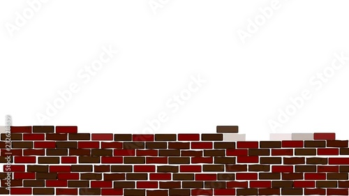 Brick wall construction. Red and blue bricks installing, building wall. Concept of construction, protection, craftsmanship and module structure. Copy space.
