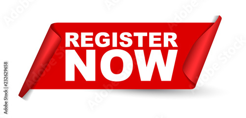 red vector banner register now