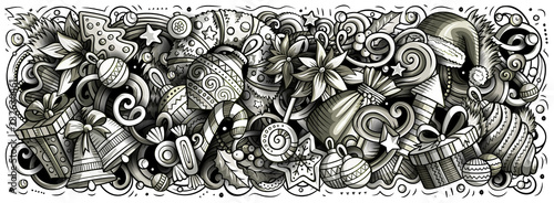 Fototapeta 2019 gryzmoły poziomej ilustracji. Plakat obiektów i elementów nowego roku