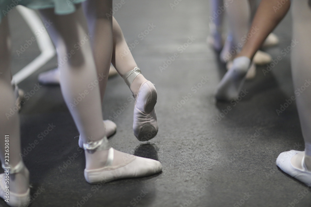 Fototapeta premium Girls from the choreographic ensemble at the rehearsal in the hall