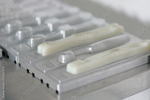  Metal mold for plastic toothbrush mold parts, images with small depth of field fabrication at the plant