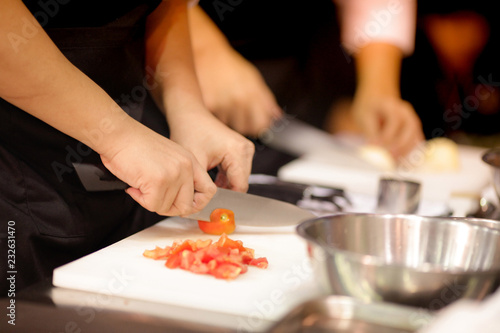 Chef preparing food, meal, in the kitchen, chef cooking