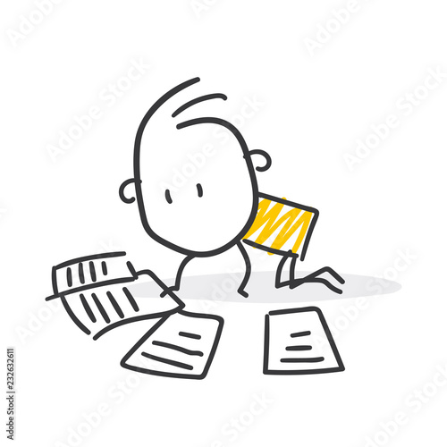 Strichfiguren / Strichmännchen: Lesen am Boden. (Nr. 325)