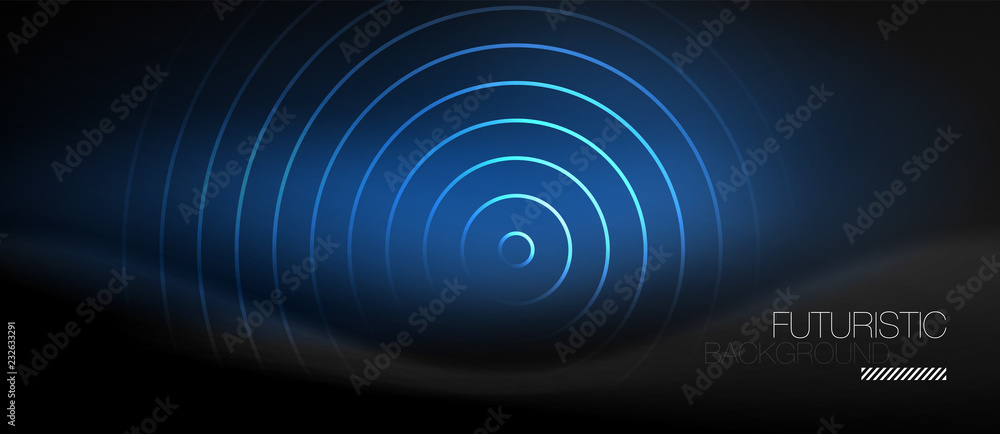 Dark abstract background with glowing neon circles Dark abstract background with glowing neon circles