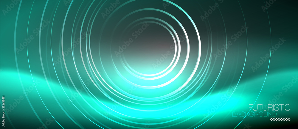 Neon circles abstract background, shiny lines Neon circles abstract background, shiny lines