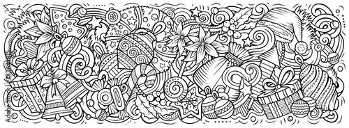 2019 doodles horizontal illustration. New Year objects and elements poster