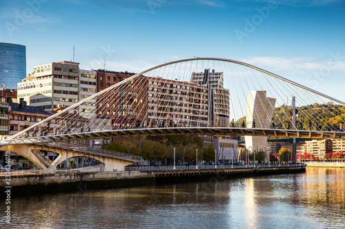 view of Zubizuri bridge in Bilbao city.Spain