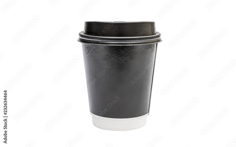 Black paper coffee cup isolated on white. Black paper coffee cup isolated on white.