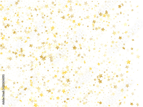 Flying gold star sparkle vector with white background.