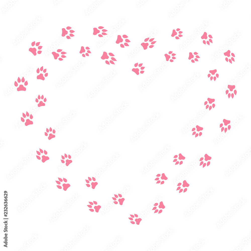 Heart frame with dog tracks isolated on white background. Vector illustration. Heart frame with dog tracks isolated on white background. Vector illustration.
