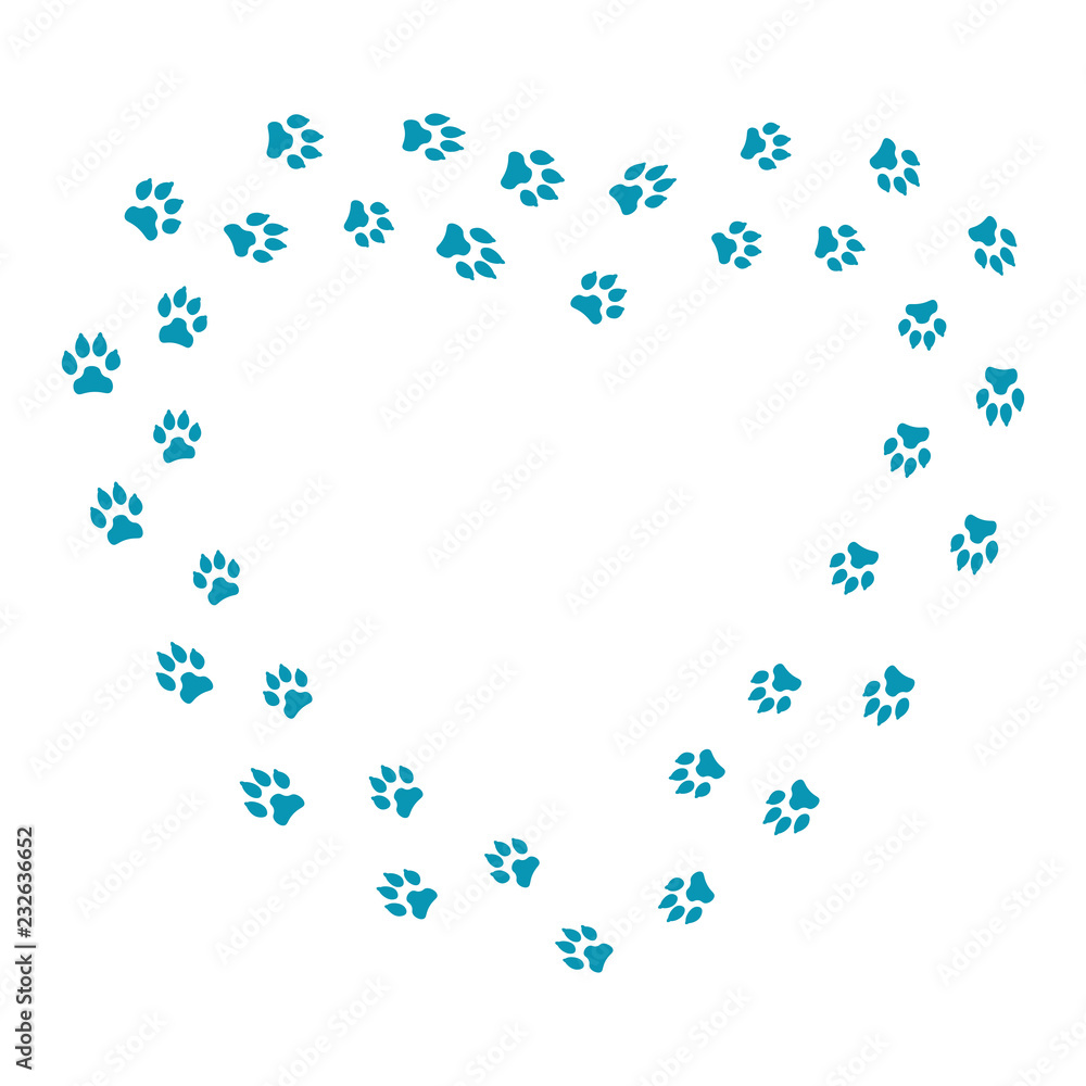 Heart frame with dog tracks isolated on white background. Vector illustration. Heart frame with dog tracks isolated on white background. Vector illustration.