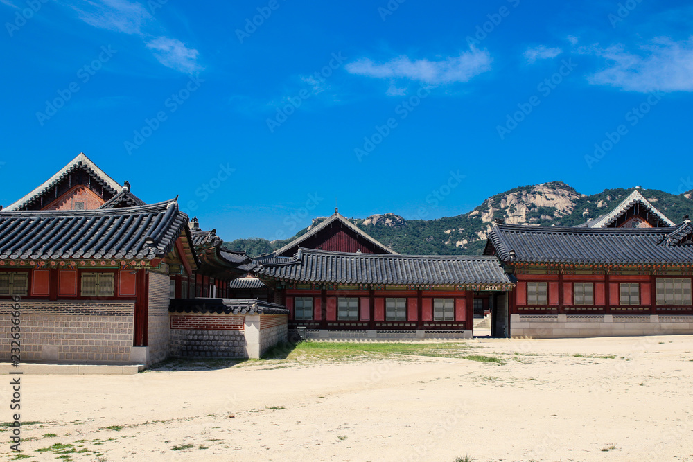 Korean Palace in Seoul with blue sky