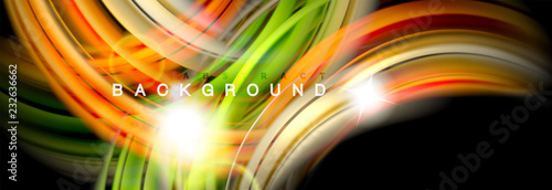 Mixing color waves on black, liquid flowing shapes