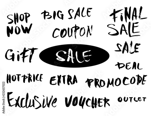 Set of sale quotes. Hand brush lettering collection.