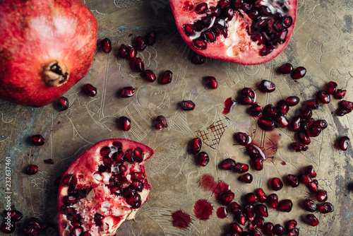 Pomegranate seeds from overhead photo