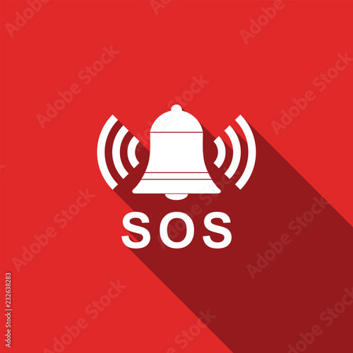 Obraz na plátně Alarm bell and SOS lettering icon isolated with long shadow