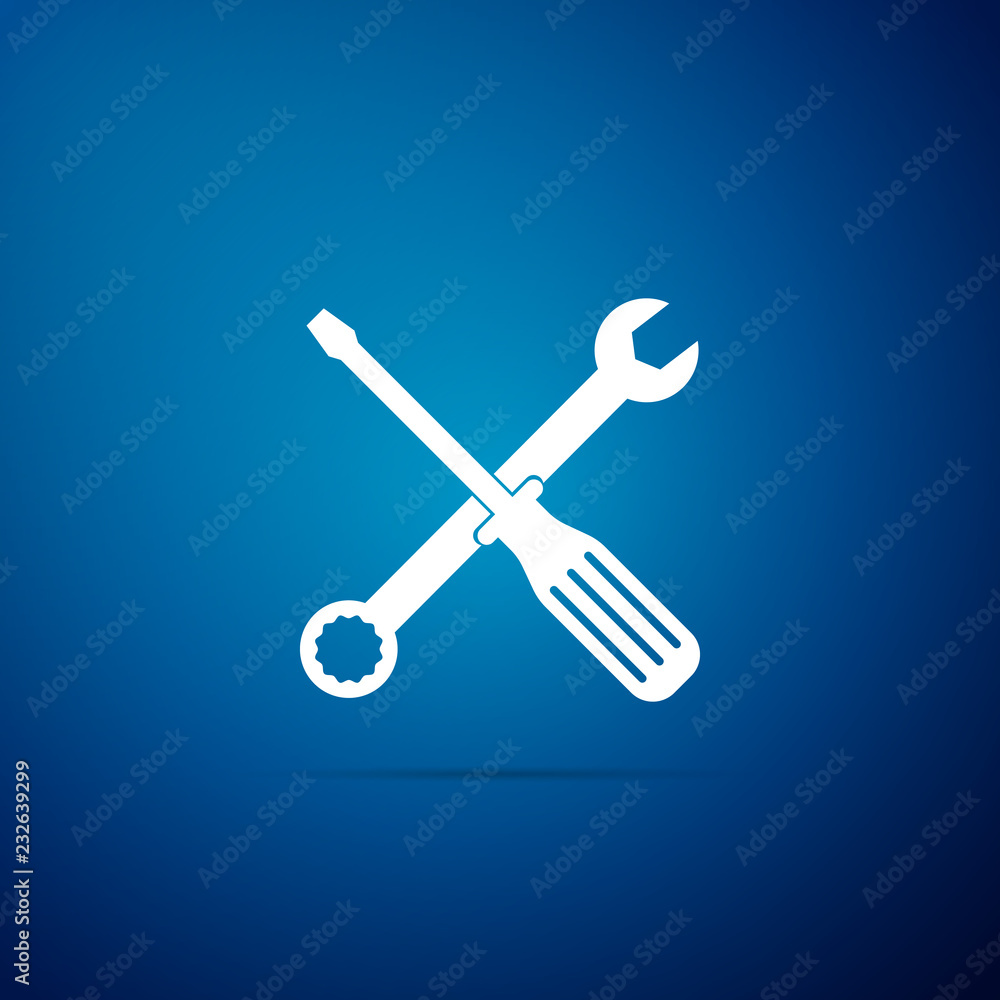 7422195 Spanner and screwdriver tools icon isolated on blue background. Service tool symbol. Flat design. Vector Illustration 7422195 Spanner and screwdriver tools icon isolated on blue background. Service tool symbol. Flat design. Vector Illustration