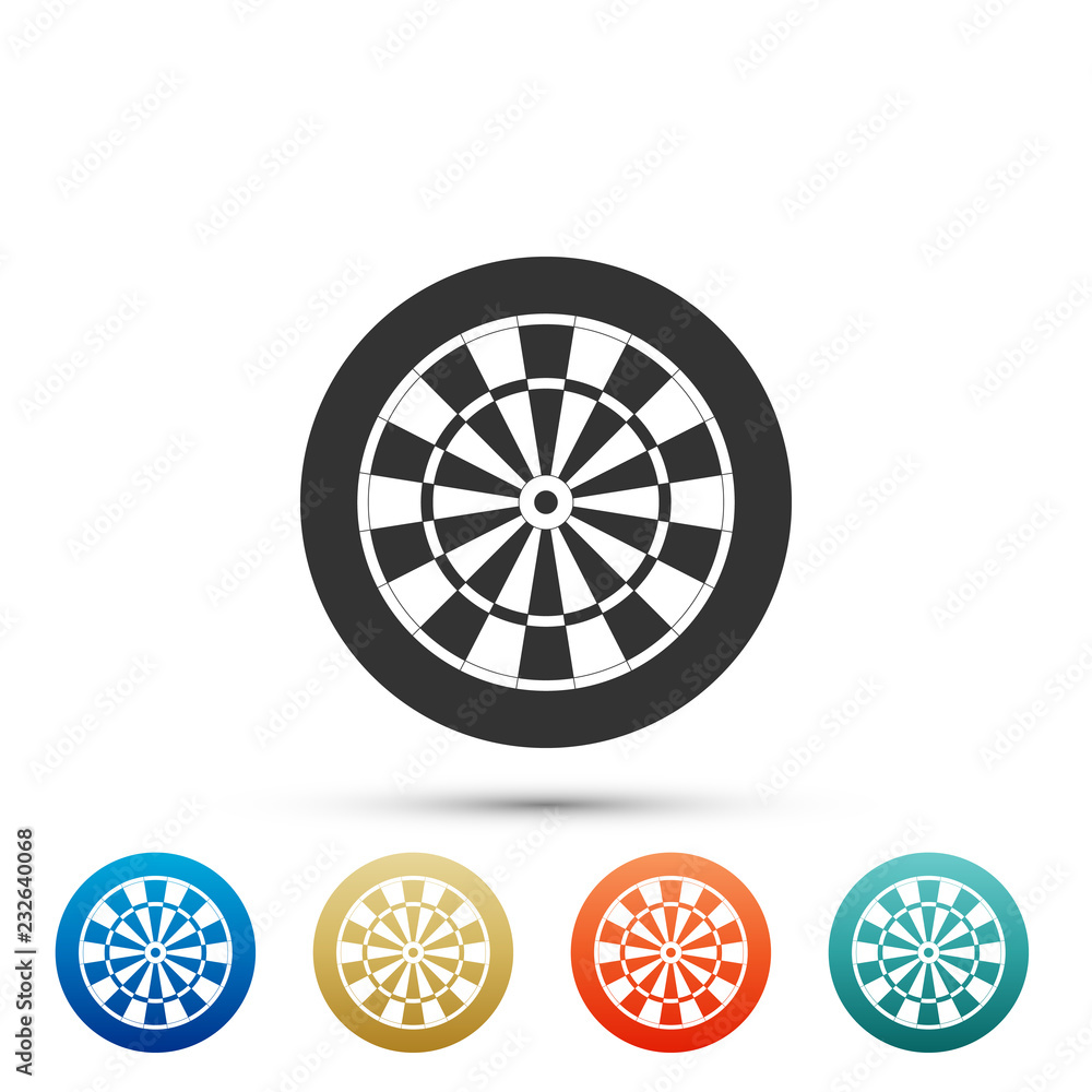 Classic darts board with twenty black and white sectors icon isolated on white background. Dart board sign. Dartboard sign. Game concept. Set elements in colored icon. Flat design. Vector Illustration Classic darts board with twenty black and white sectors icon isolated on white background. Dart board sign. Dartboard sign. Game concept. Set elements in colored icon. Flat design. Vector Illustration