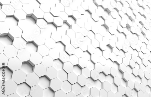 Fototapeta Naklejka Na Ścianę i Meble -  White hexagon 3D background texture. 3d rendering illustration. Futuristic abstract banner.