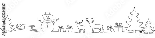 Christmas border, continuous line art banner