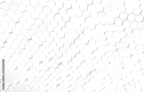White hexagon 3D background texture. 3d rendering illustration. Futuristic abstract banner.