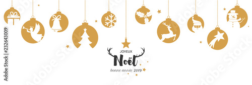 Carte de vœux 2019 avec boules de Noël suspendues