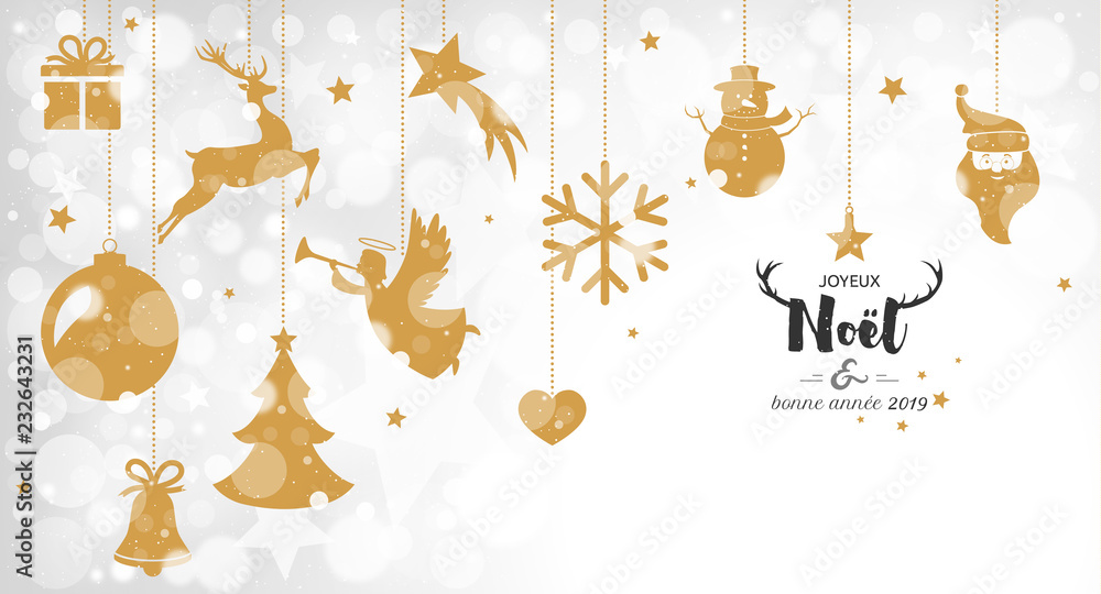 Carte de vœux 2019 avec boules de Noël