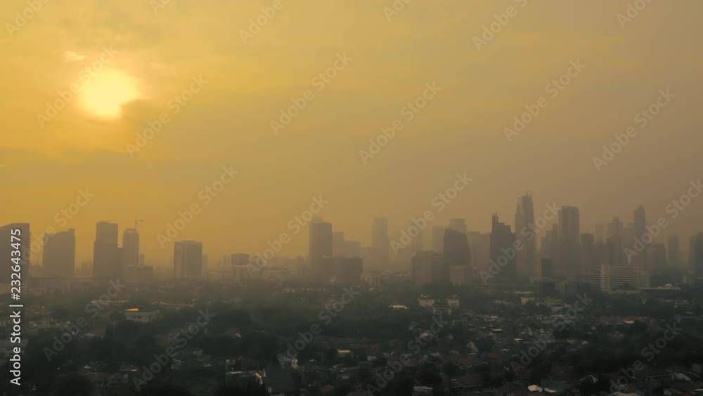 TIMELAPSE Aerial View of Jakarta Cityscape at Sunset TIMELAPSE Aerial View of Jakarta Cityscape at Sunset
