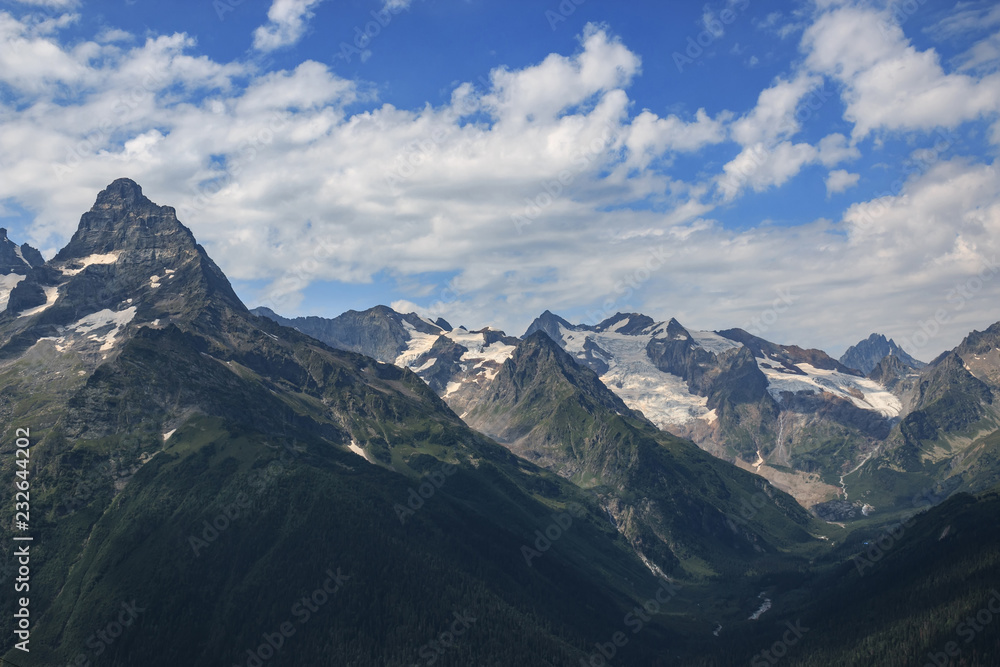 Closeup view mountains scenes in national park Dombai, Caucasus, Russia, Europe Closeup view mountains scenes in national park Dombai, Caucasus, Russia, Europe
