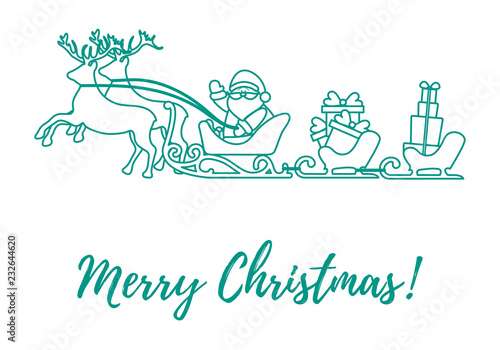 Santa Claus with Christmas presents in sleighs with reindeers. New Year and Christmas illustration.