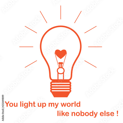 Glowing light bulb with glower in shape of heart.