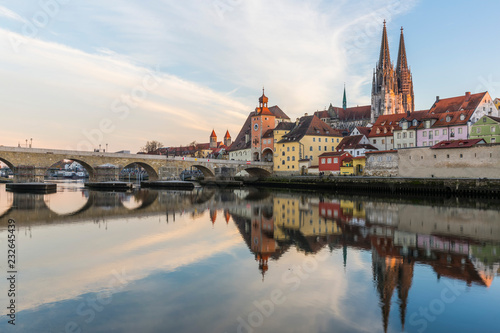 View of the Stone Bridge, St. Peter's Church and the Old Town of Regensburg