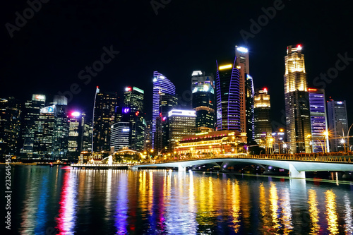 Singapore night view from Esplanade bridge  © Natchapon