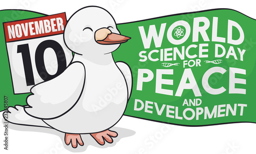 Cute Dove Celebrating World Science Day for Peace and Development, Vector Illustration