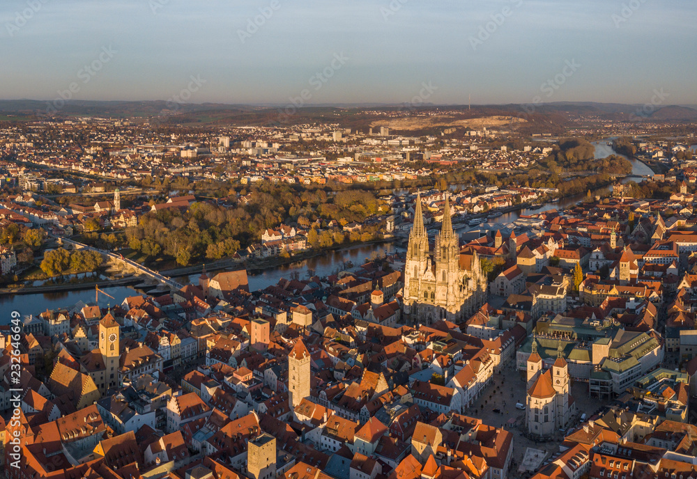 Aerial view of the medieval center of Regensburg