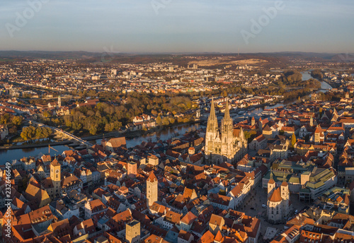 Aerial view of the medieval center of Regensburg
