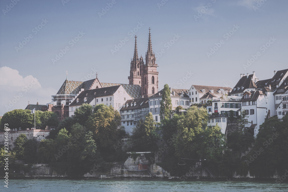 View on Basel city and river Rhine