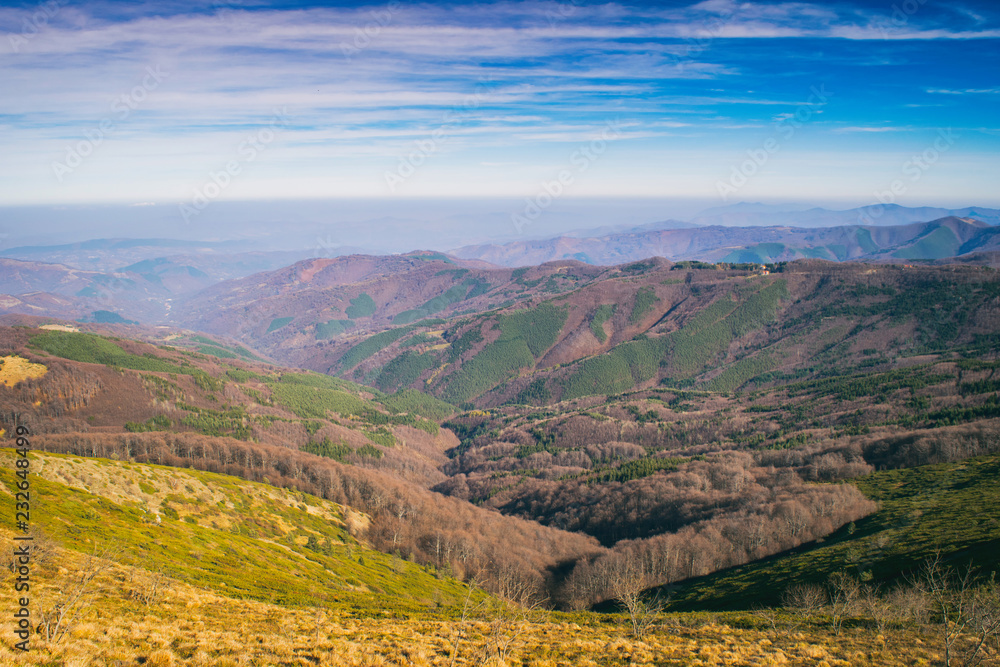 Fototapeta premium Beautiful mountain view from the path from Beklemeto to Kozya Stena, Troyan Balkan, Bulgaria