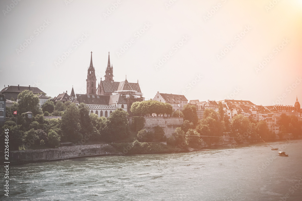 View on Basel city and river Rhine