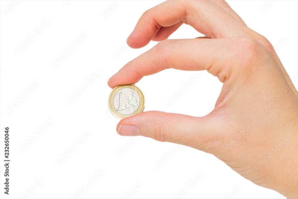 hand with euro coin isolated on white background hand with euro coin isolated on white background