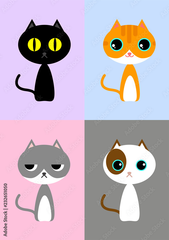 Various kinds of kitty cats on pastel background