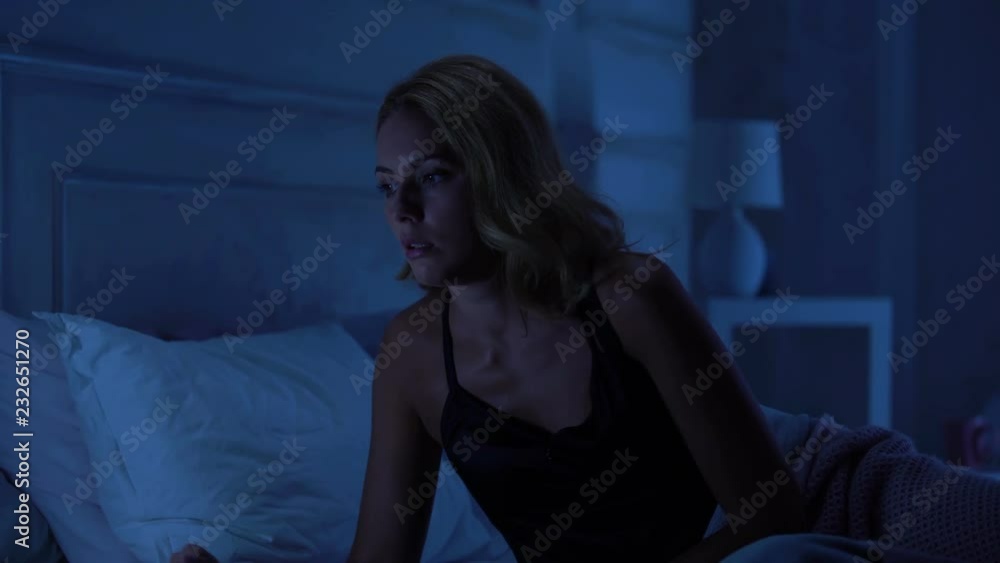 Beautiful lady suffering nightmare, post-traumatic syndrome, stressful job Beautiful lady suffering nightmare, post-traumatic syndrome, stressful job
