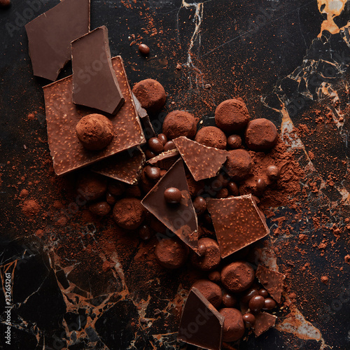 Chocolate truffles with cocoa photo