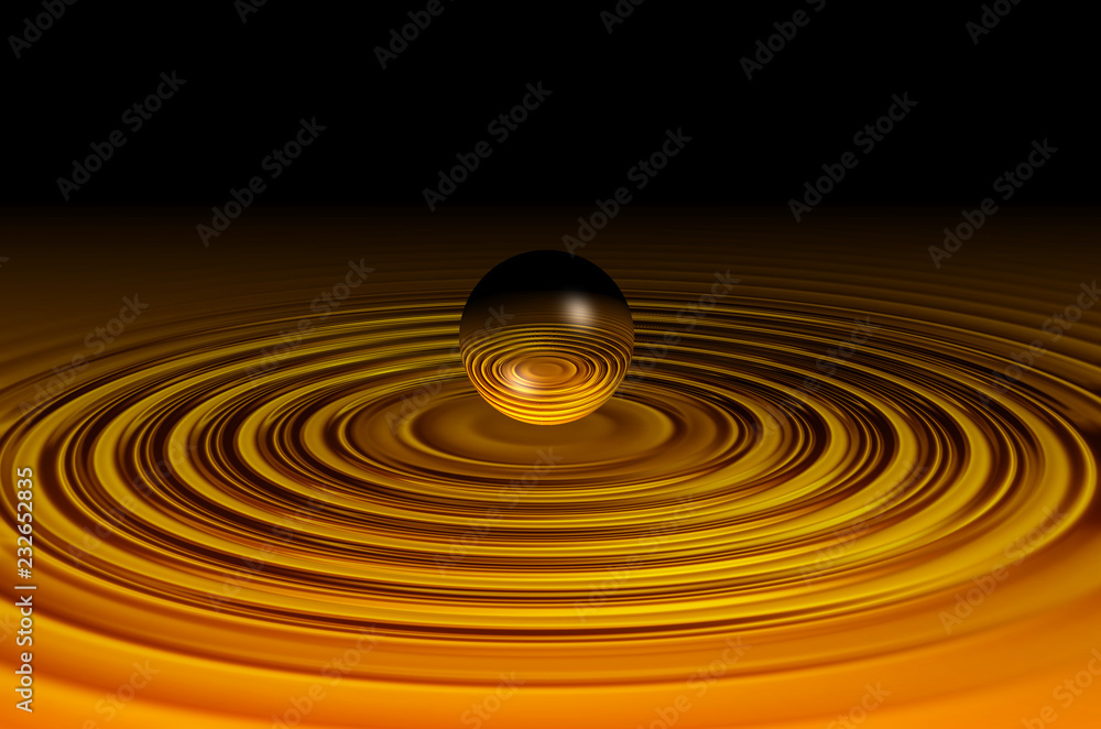 3d orange droplet sphere with ripples digital graphic