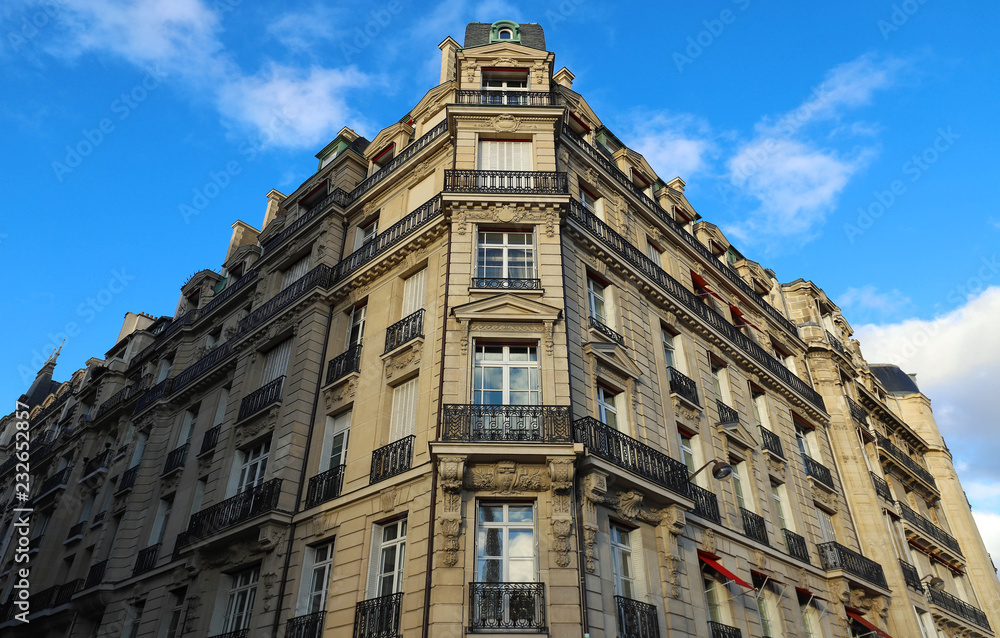 Fototapeta premium The traditional facade of Parisian building, France.