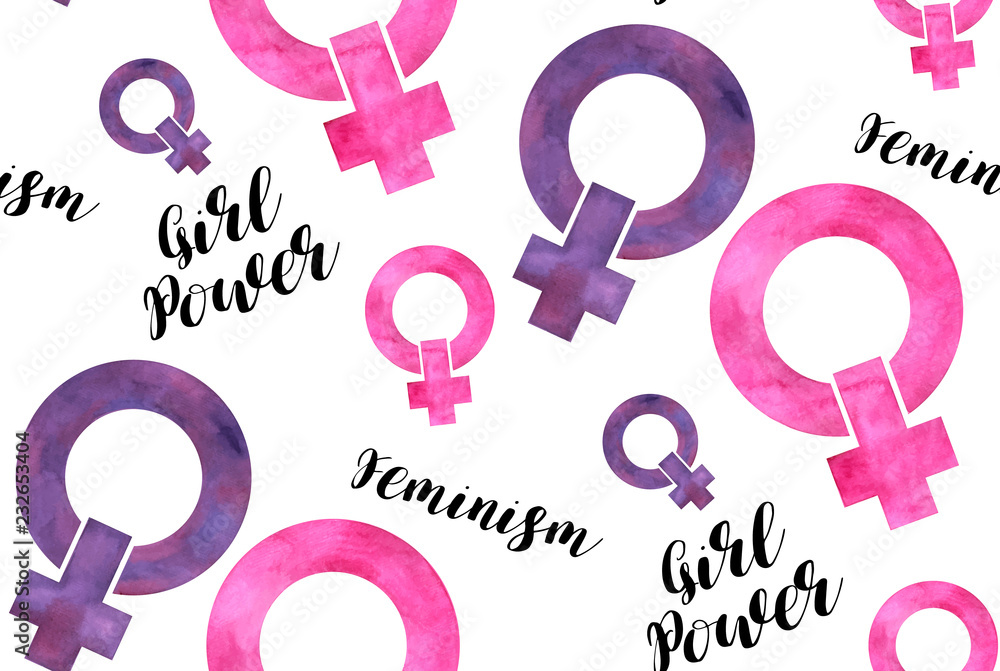 Feministic seamless pattern in different shades of pink and purple ...