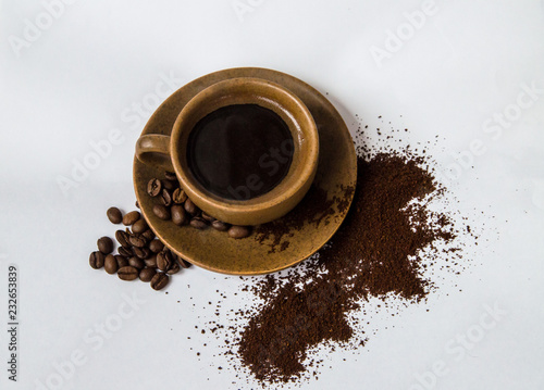 coffee, cup, drink, espresso, brown, caffeine, cafe, black, breakfast, hot, beverage, mug, isolated, morning, aroma, food, saucer, cappuccino, fresh, closeup, liquid, close-up